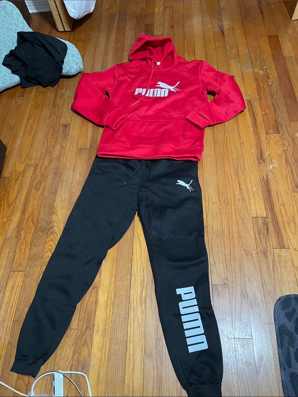 Puma men’s or women’s Red Hoodie and Black Joggers Set